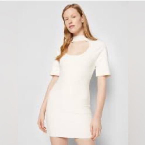 Herve Leger Icon Cutout  Sheath Mini Dress White Mock Neck - Picture 5 of 10